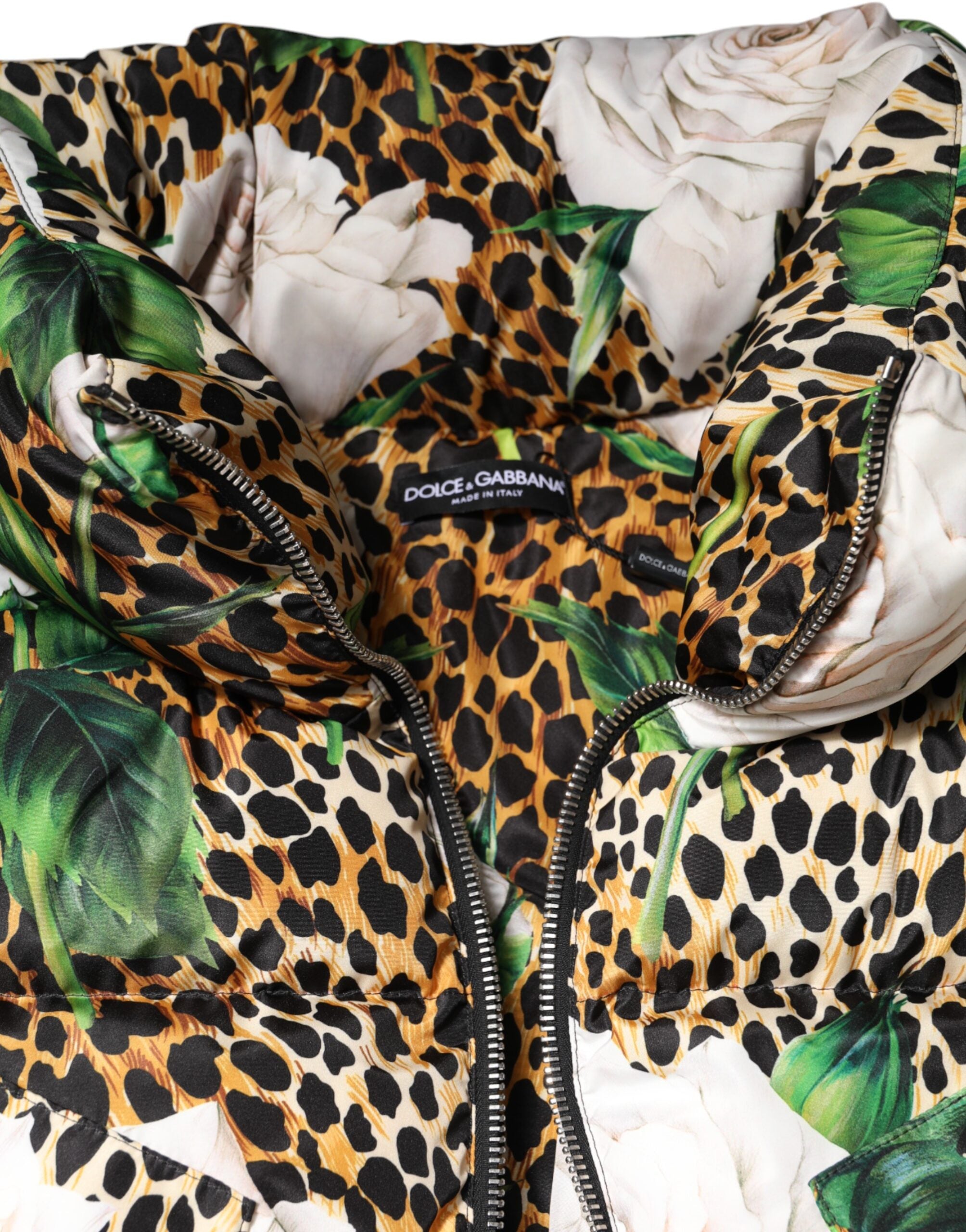 Dolce & Gabbana Multicolor Leopard Rose Puffer Steppjacke